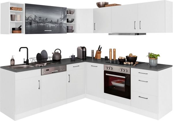 KOCHSTATION Küchenzeile KS-Paris – Küchen mit einzigartigen Fotomotiven auf den Fronten, Stellbreite 220/220 cm, wahlweise mit E-Geräten, mit Motivdruck