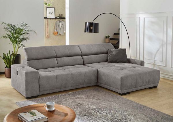 Jockenhöfer Gruppe Ecksofa Le Mans L-Form mit elektromotorischer Sitztiefenverstellung (30 cm), und induktiver Lademöglichkeit + USB A und C, verstellbare Kopfstützen