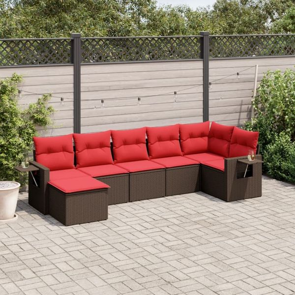vidaXL 7-teiliges Gartensofa-Set mit Kissen, braun, Polyrattan 3220483