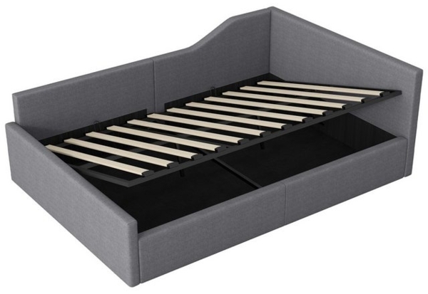 HAUSS SPOLE Daybett 140x200 cm Schlafsofa mit Hydraulischer Stauraum, Leinen Grau (Gepolstertes 140x200 Tagesbett mit Stauraum – Modernes Design aus Leinen mit Rückenlehne & Armlehnen) Bild 4