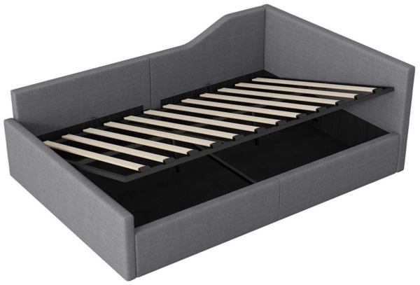 HAUSS SPOLE Daybett 140x200 cm Schlafsofa mit Hydraulischer Stauraum, Leinen Grau (Gepolstertes 140x200 Tagesbett mit Stauraum – Modernes Design aus Leinen mit Rückenlehne & Armlehnen) Bild 3