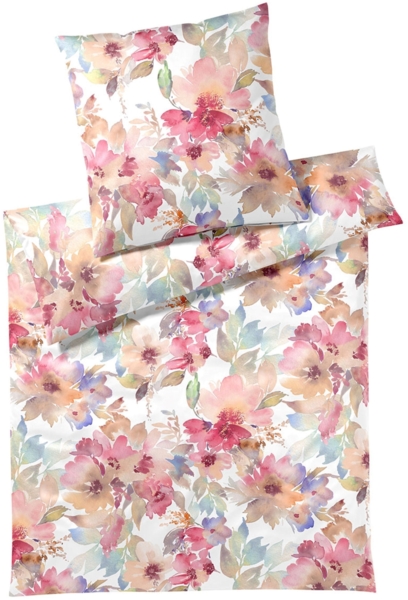 Elegante Mako Batist Bettwäsche Bloom 2332-11 Blumen Aquarell 135x200