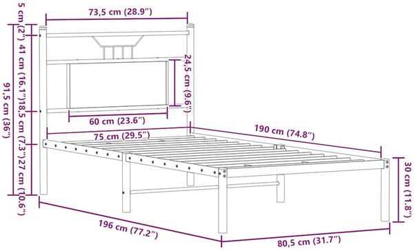vidaXL Bettgestell ohne Matratze Braun Eiche 75x190 cm Holzwerkstoff 4106831 Bild 11