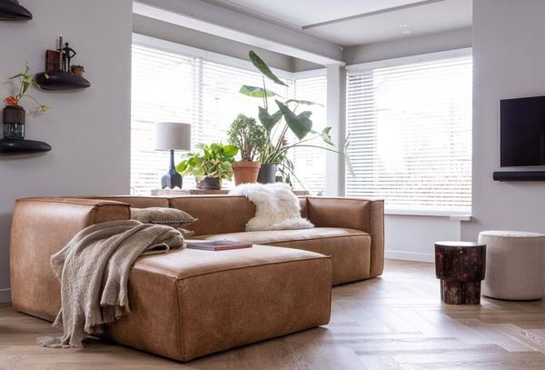 Maison ESTO Ecksofa BENNO recyceltes Leder Sofa Eckcouch cognac Breite 305 cm, hochwertige Verarbeitung