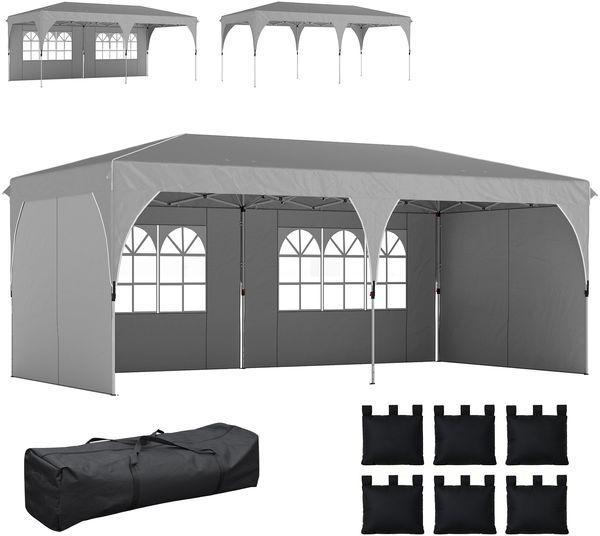 Faltbarer Pavillon 3 x 6 m mit verstellbaren Wänden und Höhe, UV-Schutz 50+, hellgrau