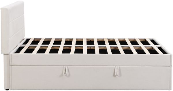 Polsterbett, 200x140 cm, Doppelbett mit Lattenrost aus Metallrahmen, Großer Stauraum, Beidseitig zu öffnen, Beige Bild 9