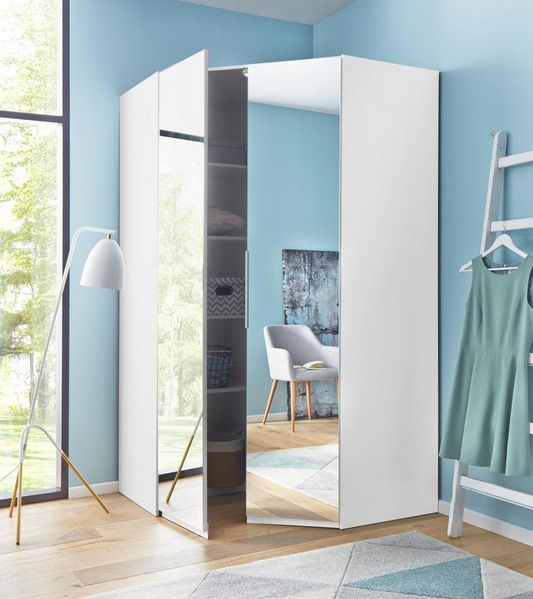 Eckschrank Level Kleiderschrank 120x120cm Ausführung weiß Spiegel 2-türig