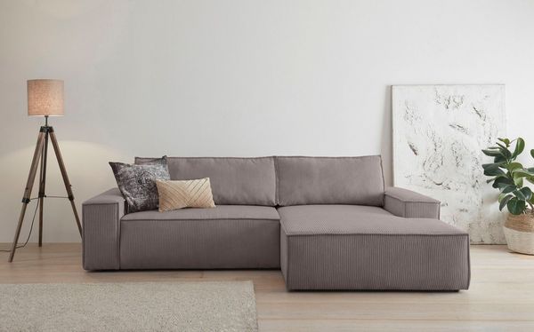 OTTO home Ecksofa SHERWOOD L-Form, 267 cm - OTTO. Verlässliche Qualität, Schlaffunktion mit Bettkasten (210x136 cm), Cord, Vintage, Samtvelours