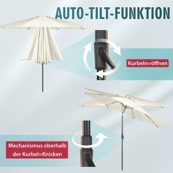 Sekey Sonnenschirm Gartenschirm mit Kurbel ∅ 220/270/350 cm, LxB: 347,00x271,00 cm, Geeignet für 6-8 Personen, Kippbar, Abknickbar, Wasserabweisend Bild 2