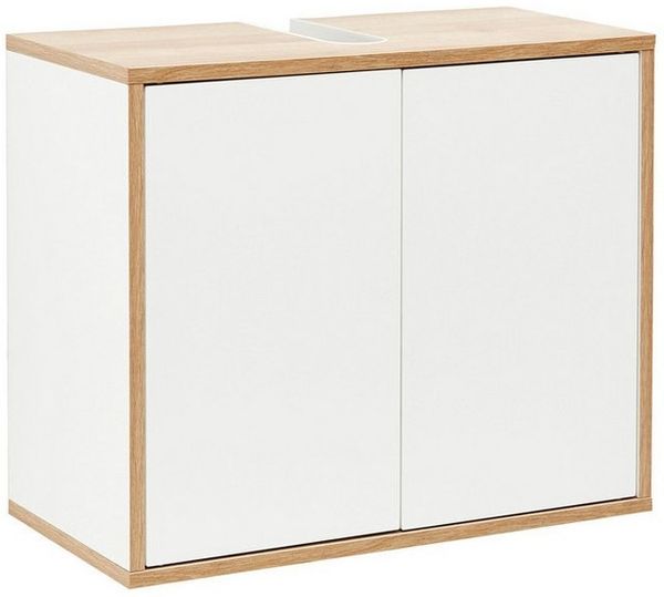 FACKELMANN FINN Waschbeckenunterschrank 60 cm breit, Weiß/Braun hell