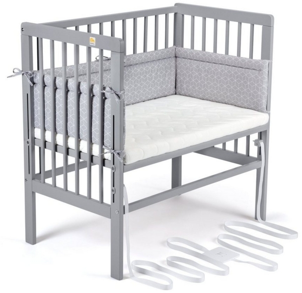 FabiMax 'BOXSPRING' Beistellbett grau, inkl. Matratze 'CLASSIC' und Nestchen 'Würfel' grau