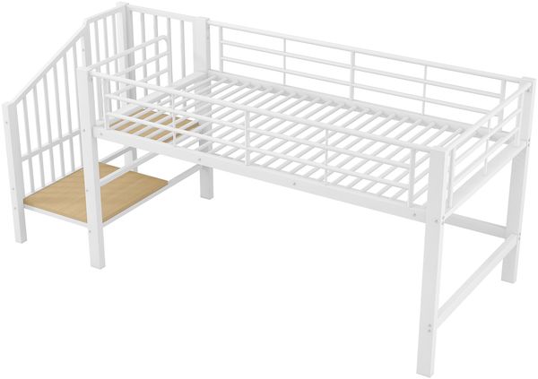 90 x 200 Halbhohes Hochbett mit Stauraumtreppe, Weiß Bild 8