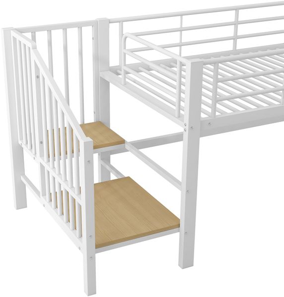 90 x 200 Halbhohes Hochbett mit Stauraumtreppe, Weiß Bild 10