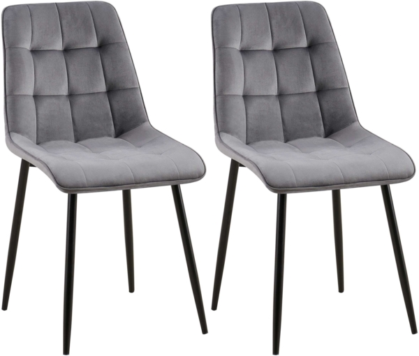 CLP 2er Set Esszimmerstuhl Gifford Samtbezug gepolstert mit Rückenlehne,dunkelgrau Samt