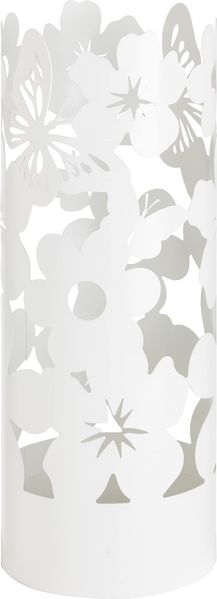 Baroni Home Schirmständer Modernes Design Regenschirmhalter aus Metall Flowers mit 2 Haken und Behälter abnehmbar 19 x 19 x 49 cm (Weiß)