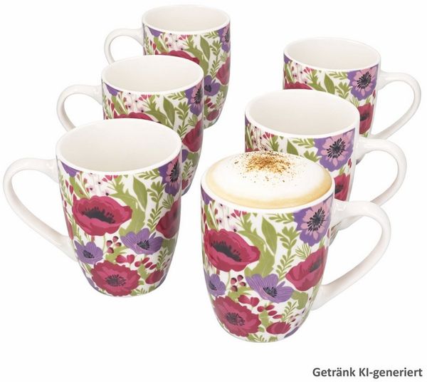 MamboCat Becher MamboCat Anouk 6er Set Kaffeebecher 300ml Porzellan Blumen bunt floral, Porzellan