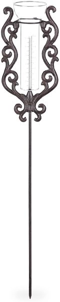 Relaxdays Regenmesser Vintage, mit Erdspieß, Niederschlagsmesser, antik, 12 cm, 5 inch, Glas, Metall, verziert, bronze