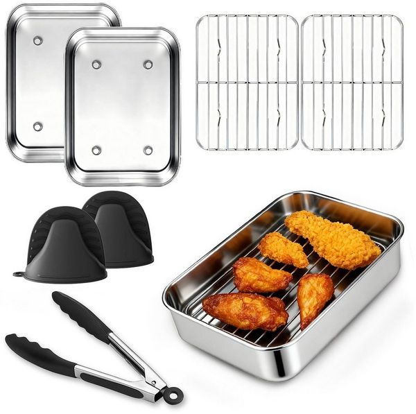 SURFOU Backform für Ninja Heißluftfritteuse, 6-tlg Airfryer Zubehör für Ninja Airfryer, (Zubehör für Ninja Dual Zone & FlexDrawer – 6-tlg. Heißluftfritteuse Zubehör für AF500EU AF400EU AF451EU DZ400EU, 2 x Auflaufformen & 2 x Grillroste aus Edelstahl 3...