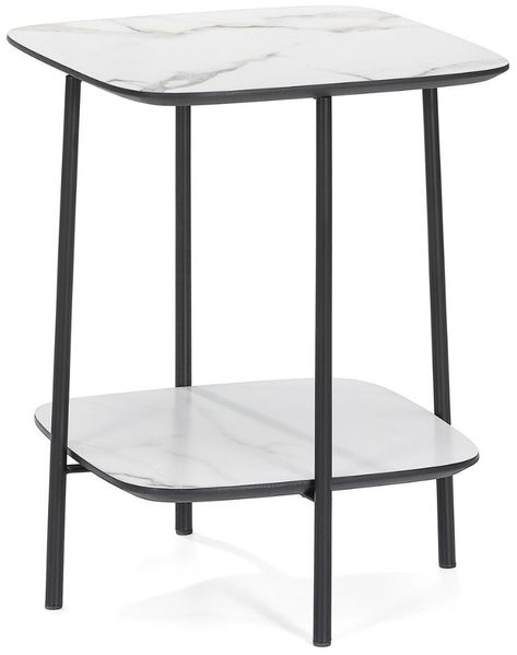 Moderner Design Beistelltisch MARMOL 55cm weiss-schwarzer Marmor-Optik