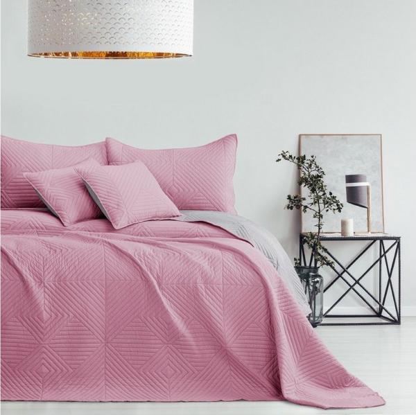 AmeliaHome Tagesdecke rosa grau 170x210 Bettüberwürf zweiseitig Ultrasonic Steppung Polyester Softa