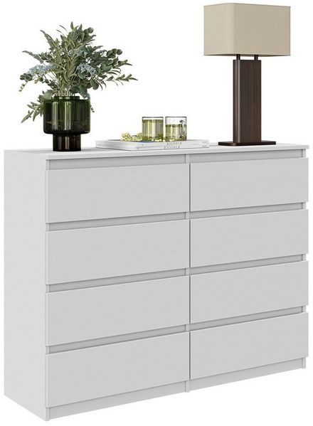 Furnica Schubkastenkommode grifflose Schubladenkommode Weiß Matt H92cm B120cm T33cm