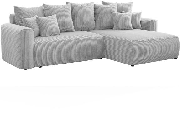 MEBLINI Schlafcouch mit Bettkasten - 260 x 160 x 78 cm - Hellgrau Cordstoff - BALI - Kleines Ecksofa mit Schlaffunktion - Sofa mit Relaxfunktion und Kissen - Kleine Couch L-Form - Eckcouch