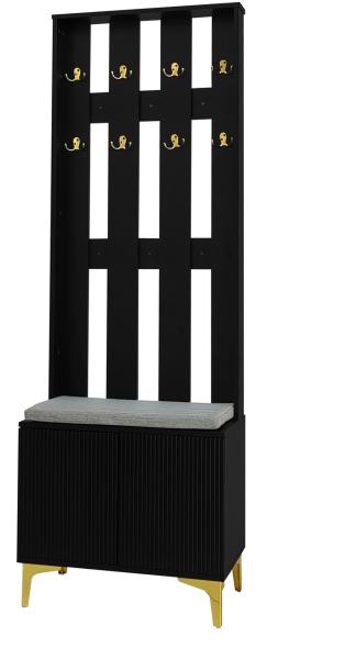 Merax Garderobenset mit Schuhbank und Kissen, Garderobenfront mit Haken, Schwarz Bild 10