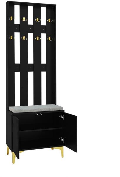 Merax Garderobenset mit Schuhbank und Kissen, Garderobenfront mit Haken, Schwarz Bild 6