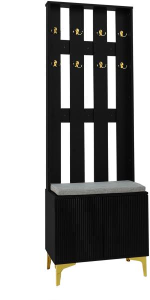 Merax Garderobenset mit Schuhbank und Kissen, Garderobenfront mit Haken, Schwarz Bild 9