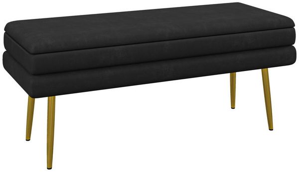 HOMCOM Sitzbank mit Samtoptik (Bettbank mit Stahlbeine, 1-St, Polsterbank mit Stauraum), für Wohnzimmer, Schlafzimmer, Schwarz, 100 x 37,5 x 42 cm