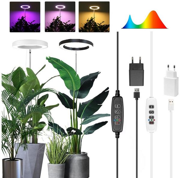Jibenhome Pflanzenlampe LED Vollspektrum Pflanzenlicht für Zimmerpflanzen, Höhenverstellbares, mit Zeitschaltuhr 3/9/12 Std, USB, 3 Lichter Modi und 10 Helligkeit