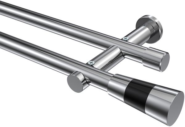 Gardinenstangen-Set Platon Tanara 400 cm (geteilt in 2 x 200 cm), 2-läufig (ohne Ringe), 20 mm Ø Chrom
