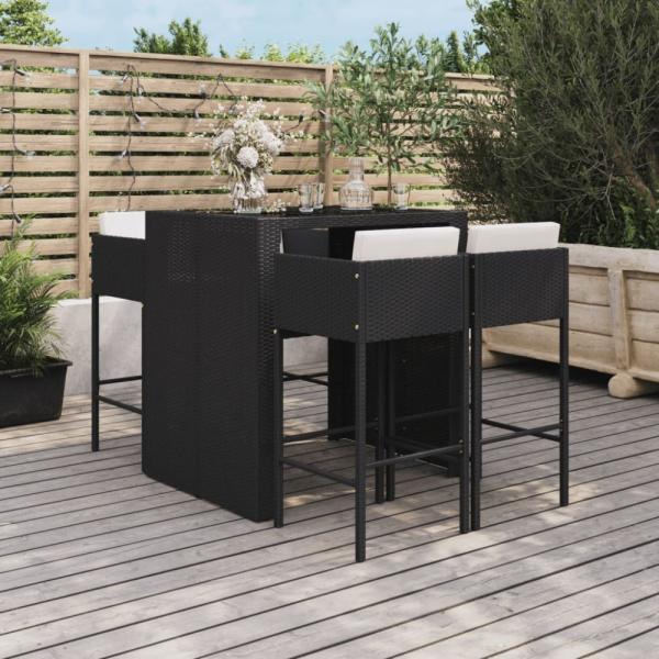 vidaXL 5-tlg. Gartenbar-Set mit Kissen Schwarz Poly Rattan