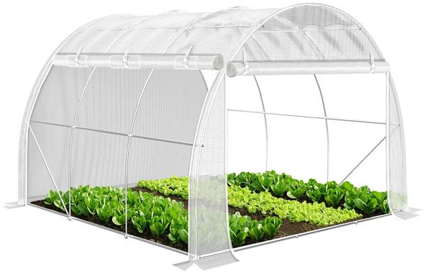 VOUNOT® Gewächshaus Foliengewächshaus, Seitenwände Aufrollbar Winterfest, Tomatenhaus Folientunnel, 3 x 3 x 2 m 9m², Weiß
