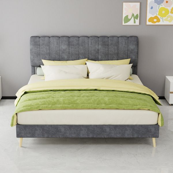 Polsterbett 160x200 cm aus grauem Stoff und Metall, modernes Design, Matratze nicht enthalten
