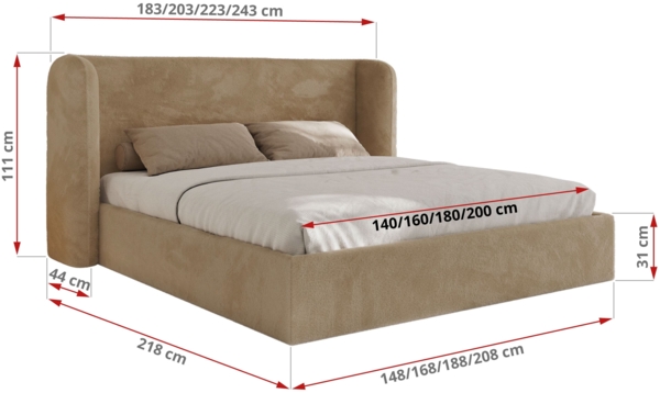 Polsterbett Bett mit Holzlattenrost Schlafzimmer Bett Doppelbett gepolstertes Kopfteil Pocket Matratze - EMORA CLASSIC - 180x200 cm - Beige Plüsch - VIRE LUX Bild 4