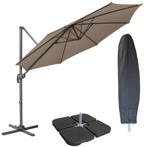 SVITA Sonnenschirm Ampelschirm 3m + Haube + Sonnenschirmständer befüllbar 4-teilig, Set, Aluminium/Polyester 4 Gewichte Abdeckhaube Klettverschluss