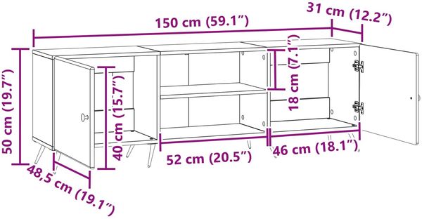vidaXL TV-Schränk Altholz 150 x 31 x 50 cm Holzwerkstoff 895613 Bild 11