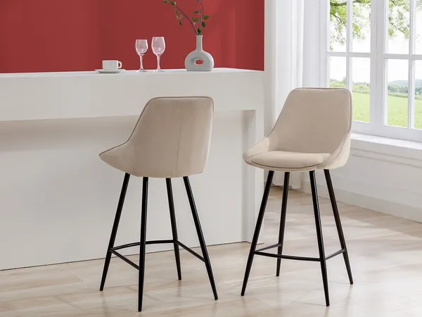 Vente-unique - MASURIE Barhocker StoffSamt Beige - B 51 cm x H 99 cm x L 48 cm