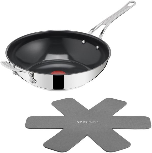 Tefal Jamie Oliver Classic Cook Wokpfanne 30 cm, inkl. Pfannenschoner, antihaftbeschichtete Keramikoberfläche, Thermo-Signal, für alle Herdarten, Edelstahl, H8819355