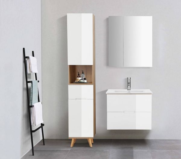 welltime Spiegelschrank Lund Badschrank Schrank Bad WC Spiegel ohne LED Badezimmerspiegelschrank Spiegel Badspiegel mit 2 Türen Breite 60cm