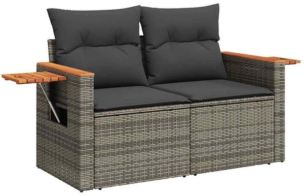 vidaXL 7-tlg. Garten-Sofagarnitur mit Kissen Grau Poly Rattan Akazie 3327560 Bild 4