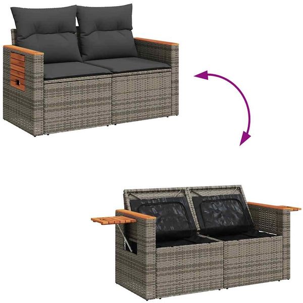 vidaXL 7-tlg. Garten-Sofagarnitur mit Kissen Grau Poly Rattan Akazie 3327560 Bild 7
