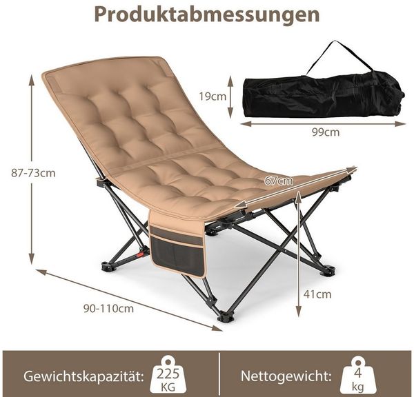 COSTWAY Campingstuhl, bis 225kg belastbar, Klappstuhl einstellbar & faltbar