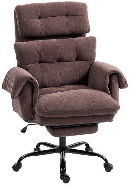 HOMCOM Schreibtischstuhl rollbarer Polsterstuhl (Bürostuhl mit verstellbarer Rückenlehne, 1 St), Polstersessel, höhenverstellbar, Schaumstoff, Metall, Braun
