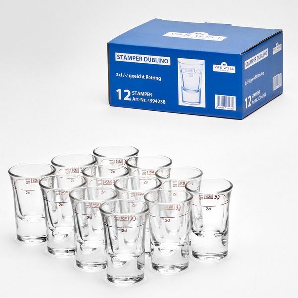van Well Schnapsglas Stamper Dublino 2cl Rotring geeicht, 12 Stück, 12-tlg, Glas, geeicht, Rotring