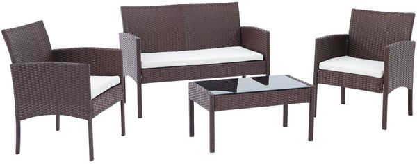 Outdoor Sitzgruppe NETOR - Metall Braun 201x103x77 cm | Gartenloungeset Rattan Gartenessgruppe Gartenmöbelset Stühle Bank Tisch Garten Sitzgruppe