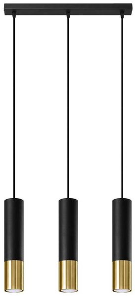 Pendelleuchte, Schwarz, Gold, Stahl, 3-flammig, H 100 cm