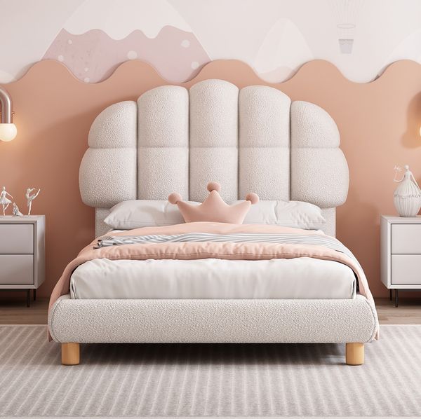Einzelbett 90x200 cm in Weiß mit dickem Kopfteil – Polsterbett für Kinder und Jugendliche, ohne Matratze