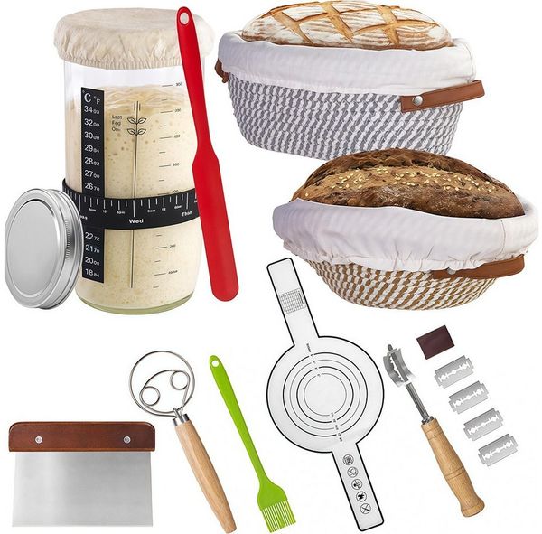 GLIESE Brotbackform Sauerteig Starter Set - Gärglas mit Spatel u. Thermometer, (21-tlg), Komplettes Starter-Set: Thermometer, Tracker & Zubehör.